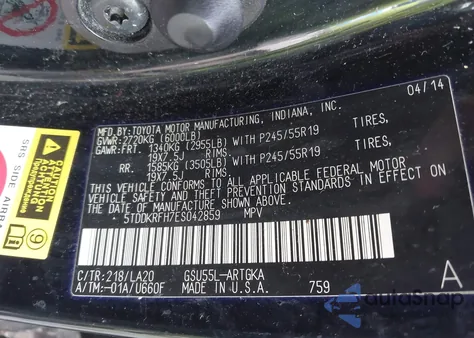 2014 Toyota Highlander Limited/Ltd Platnum z USA, uszkodzony, nr VIN 5TDDKRFH7ES042859